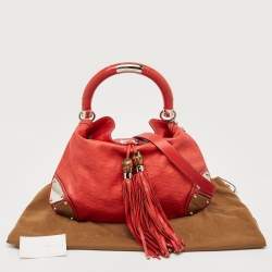 Pre Owned Gucci Red Guccissima Leather Medium Indy Hobo