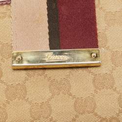 Gucci Beige/Burgundy GG Canvas and Leather Web Flap French Wallet