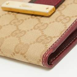 Gucci Beige/Burgundy GG Canvas and Leather Web Flap French Wallet