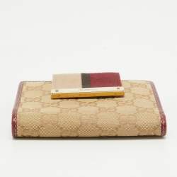 Gucci Beige/Burgundy GG Canvas and Leather Web Flap French Wallet