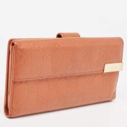 Pre Owned محفظة غوتشي كونتينينتال جلد غوتشيسيما وردي داكن مزين شعار الماركة