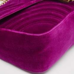Pre Owned Gucci Purple Matelass�é Velvet Small GG Marmont Shoulder Bag