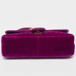 Pre Owned Gucci Purple Matelassé Velvet Small GG Marmont Shoulder Bag