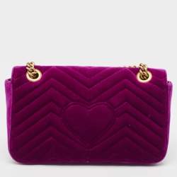 Pre Owned Gucci Purple Matelassé Velvet Small GG Marmont Shoulder Bag