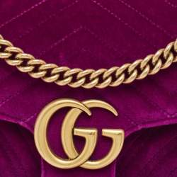 Pre Owned Gucci Purple Matelassé Velvet Small GG Marmont Shoulder Bag
