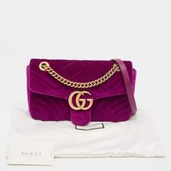 Pre Owned Gucci Purple Matelassé Velvet Small GG Marmont Shoulder Bag