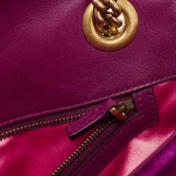 Pre Owned Gucci Purple Matelassé Velvet Small GG Marmont Shoulder Bag