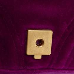 Pre Owned Gucci Purple Matelassé Velvet Small GG Marmont Shoulder Bag