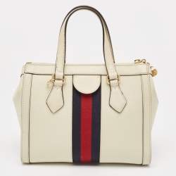 Pre Owned Gucci Off White Leather Small Ophidia Tote