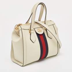 Pre Owned Gucci Off White Leather Small Ophidia Tote