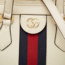 Pre Owned Gucci Off White Leather Small Ophidia Tote