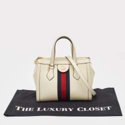 Pre Owned Gucci Off White Leather Small Ophidia Tote