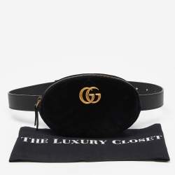 Pre Owned Gucci Black Matelassé Velvet and Leather Mini GG Marmont Belt Bag