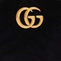 Pre Owned Gucci Black Matelassé Velvet and Leather Mini GG Marmont Belt Bag