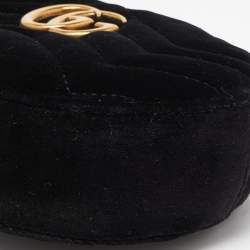 Pre Owned Gucci Black Matelassé Velvet and Leather Mini GG Marmont Belt Bag