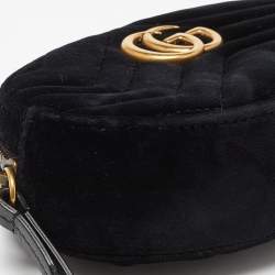 Pre Owned Gucci Black Matelassé Velvet and Leather Mini GG Marmont Belt Bag