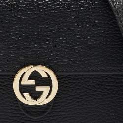 Gucci Black Leather Interlocking G Wallet On Chain
