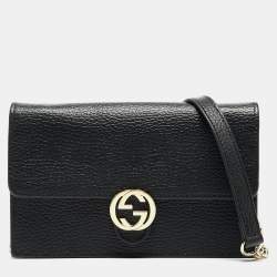 Gucci Black Leather Interlocking G Wallet On Chain