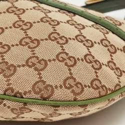 Pre Owned Gucci Green/Beige GG Canvas and Leather Reins Hobo