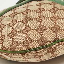 Pre Owned Gucci Green/Beige GG Canvas and Leather Reins Hobo