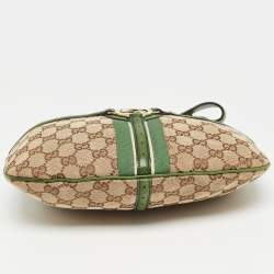 Pre Owned Gucci Green/Beige GG Canvas and Leather Reins Hobo