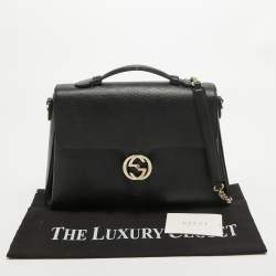 Pre Owned Gucci Black Leather Doller Interlocking G Top Handle Bag