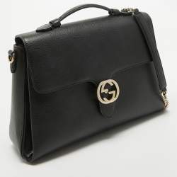 Pre Owned Gucci Black Leather Doller Interlocking G Top Handle Bag