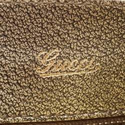 مملوكة مسبقًا Gucci Gold Leather Metal Bamboo Ring Bag