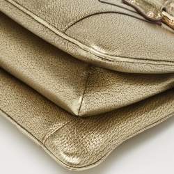 Gucci Gold Leather Metal Bamboo Ring Bag