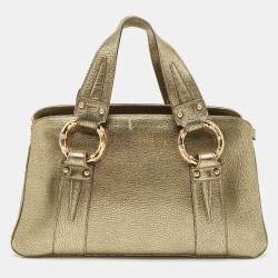 مملوكة مسبقًا Gucci Gold Leather Metal Bamboo Ring Bag