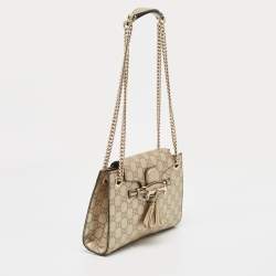 Pre Owned Gucci Pale Gold Guccissima Leather Small Emily Chain Shoulder Bag