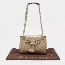 Pre Owned Gucci Pale Gold Guccissima Leather Small Emily Chain Shoulder Bag