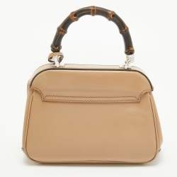 Pre Owned Gucci Beige Glossy Leather Mini Lady Lock Bamboo Top Handle Bag