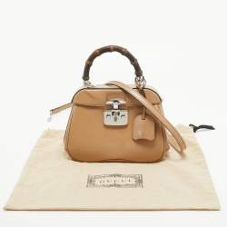 Pre Owned Gucci Beige Glossy Leather Mini Lady Lock Bamboo Top Handle Bag