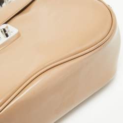 Pre Owned Gucci Beige Glossy Leather Mini Lady Lock Bamboo Top Handle Bag