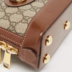 Pre Owned Gucci Beige/Ebony GG Supreme Canvas Mini Horsebit 1955 Top Handle Bag