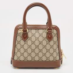 Pre Owned Gucci Beige/Ebony GG Supreme Canvas Mini Horsebit 1955 Top Handle Bag