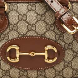 Pre Owned Gucci Beige/Ebony GG Supreme Canvas Mini Horsebit 1955 Top Handle Bag