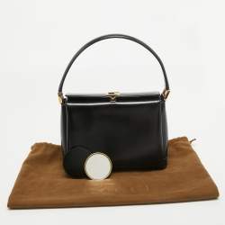 Gucci Black Glossy Leather G Logo Top Handle Bag