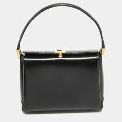Gucci Black Glossy Leather G Logo Top Handle Bag