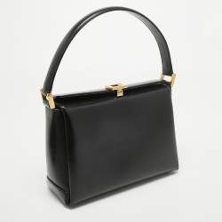 Gucci Black Glossy Leather G Logo Top Handle Bag