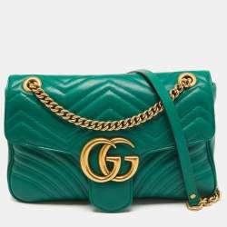 Gucci Green Matelassé Leather Medium GG Marmont Shoulder Bag