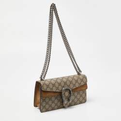 Pre Owned Gucci Beige GG Supreme Canvas and Suede Small Rectangular Dionysus Shoulder Bag