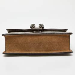 Pre Owned Gucci Beige GG Supreme Canvas and Suede Small Rectangular Dionysus Shoulder Bag