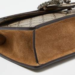 Pre Owned Gucci Beige GG Supreme Canvas and Suede Small Rectangular Dionysus Shoulder Bag