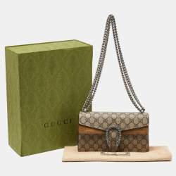 Pre Owned Gucci Beige GG Supreme Canvas and Suede Small Rectangular Dionysus Shoulder Bag