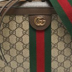 Pre Owned Gucci Beige/Ebony GG Supreme Canvas and Leather Small Ophidia Top Handle Bag