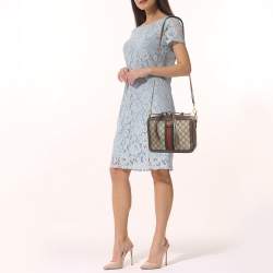 Pre Owned Gucci Beige/Ebony GG Supreme Canvas and Leather Small Ophidia Top Handle Bag