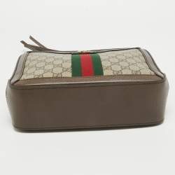 Pre Owned Gucci Beige/Ebony GG Supreme Canvas and Leather Small Ophidia Top Handle Bag