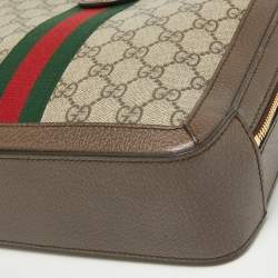 Pre Owned Gucci Beige/Ebony GG Supreme Canvas and Leather Small Ophidia Top Handle Bag